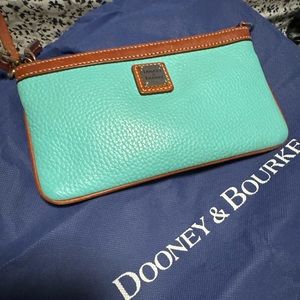 Dooney and Bourke pebble, leather, mint green wristlet